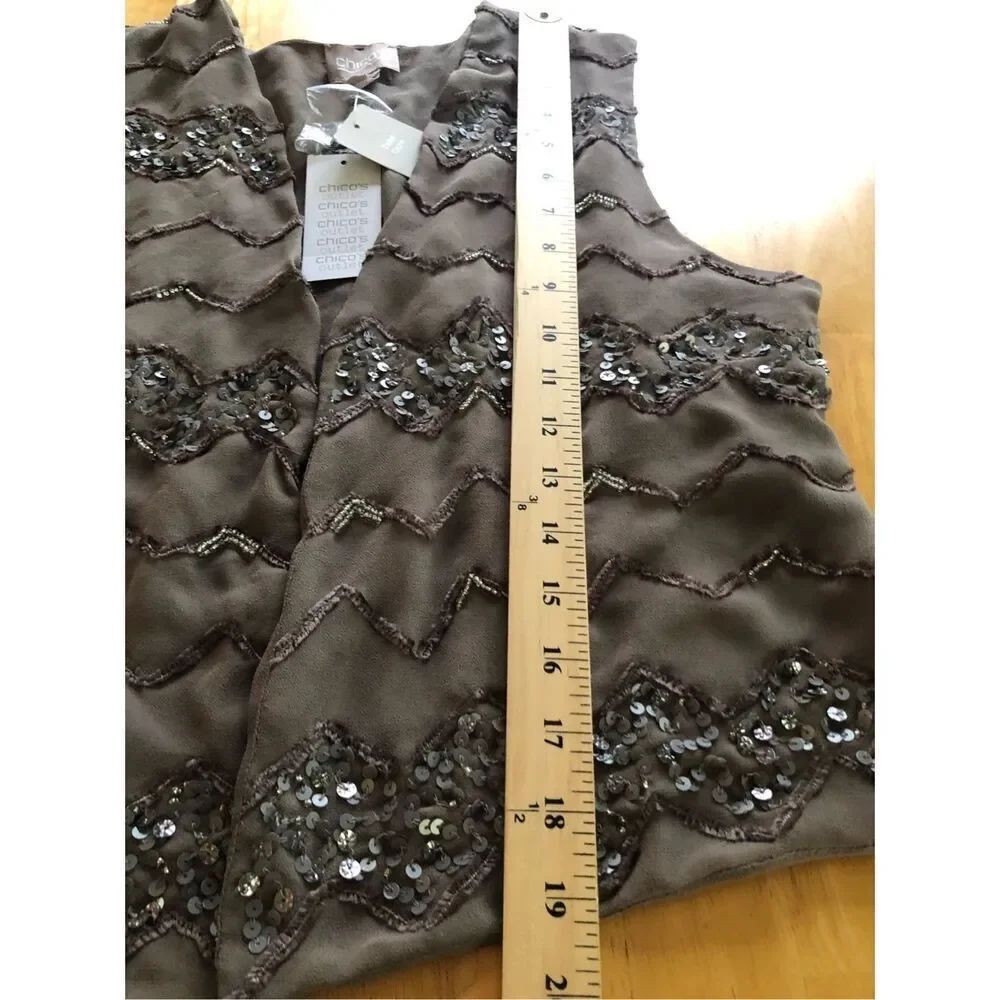 Chico’s Brown Sequin Open Front Vest Size 0 Small NWT - Picture 8 of 12